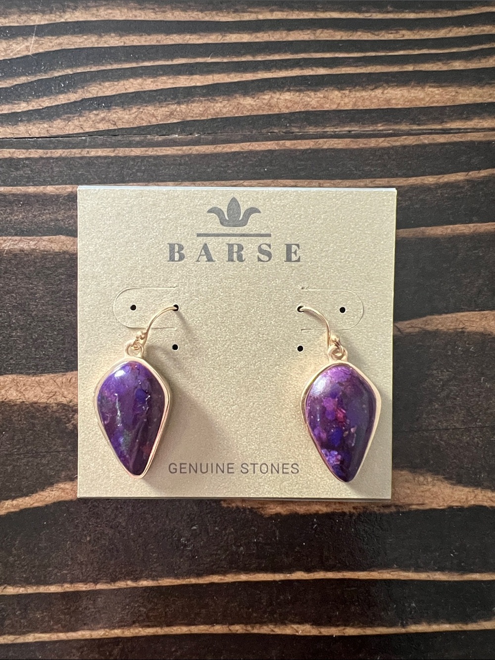 Studio Barse Purple Turquoise Teardrop Earrings with Gold-Tone Setting